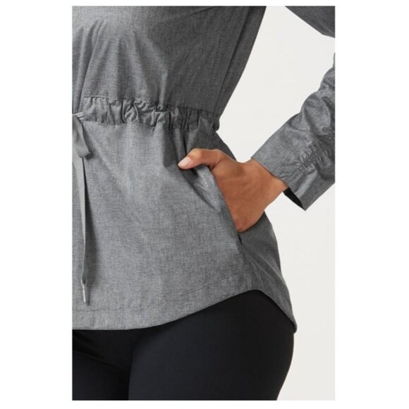 Fabletics Gray Ruched Long Sleeve Jacket Pink Zipper Drawstring Womens size larg - Picture 11 of 16